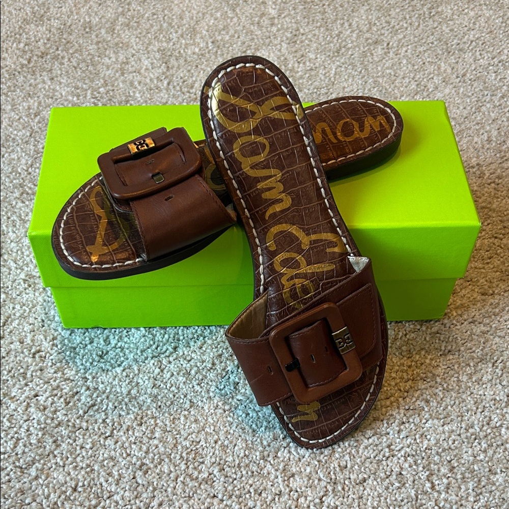 Sam Edelman Granada Brown Buckle Slide Sandals w/box